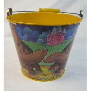Vintage Norma Tin Bucket Estonia Tin Metal Dinosaur Print Kids Beach